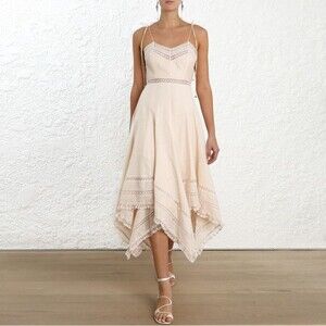 Zimmermann Bowie Pintuck Scarf Dress Buff Size 0 USA XS b